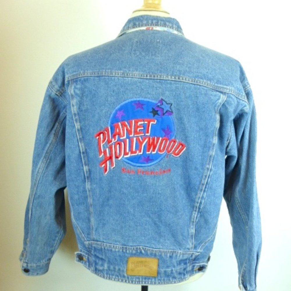 Vintage PLANET HOLLYWOOD SAN FRANCISCO blue denim trucker jacket collectible xl